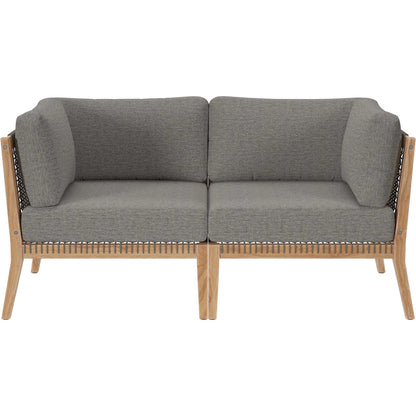 Cooper Teak Wood Loveseat by Evans & Londeen. Made from teak wood, rope, quick dry foam, tack glides, chair weight capacity: 226kgs. in a modern style.