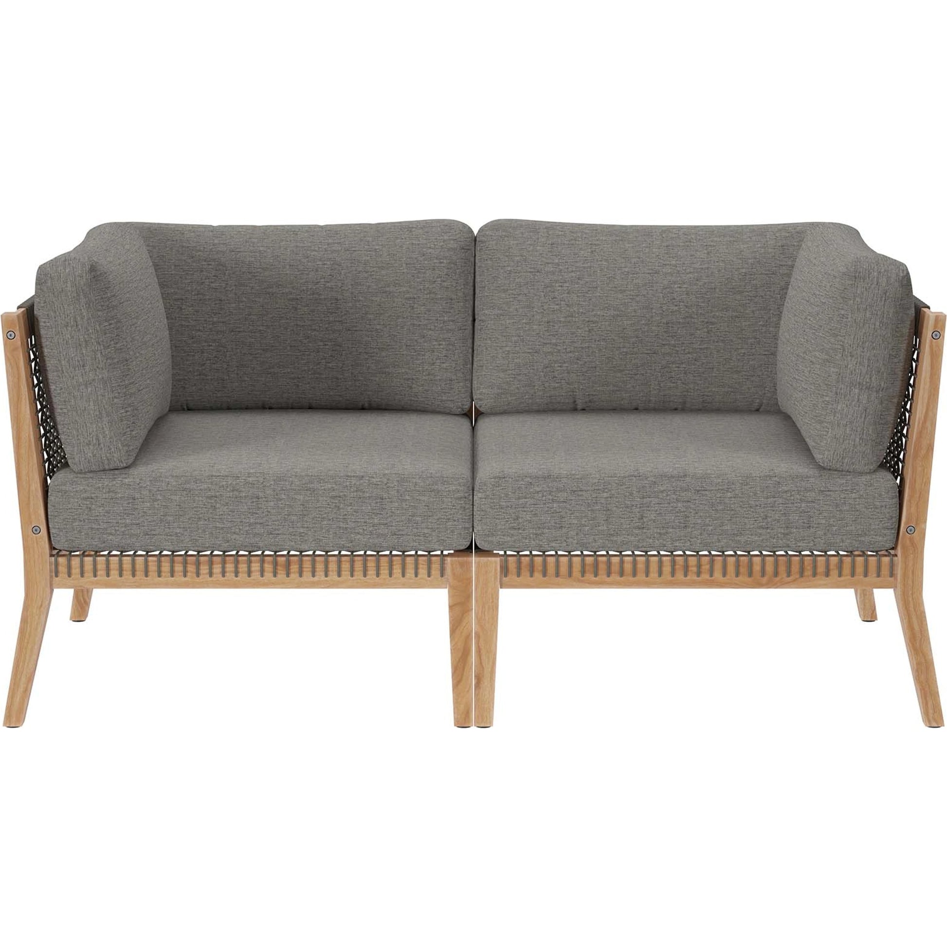 Cooper Teak Wood Loveseat by Evans & Londeen. Made from teak wood, rope, quick dry foam, tack glides, chair weight capacity: 226kgs. in a modern style.