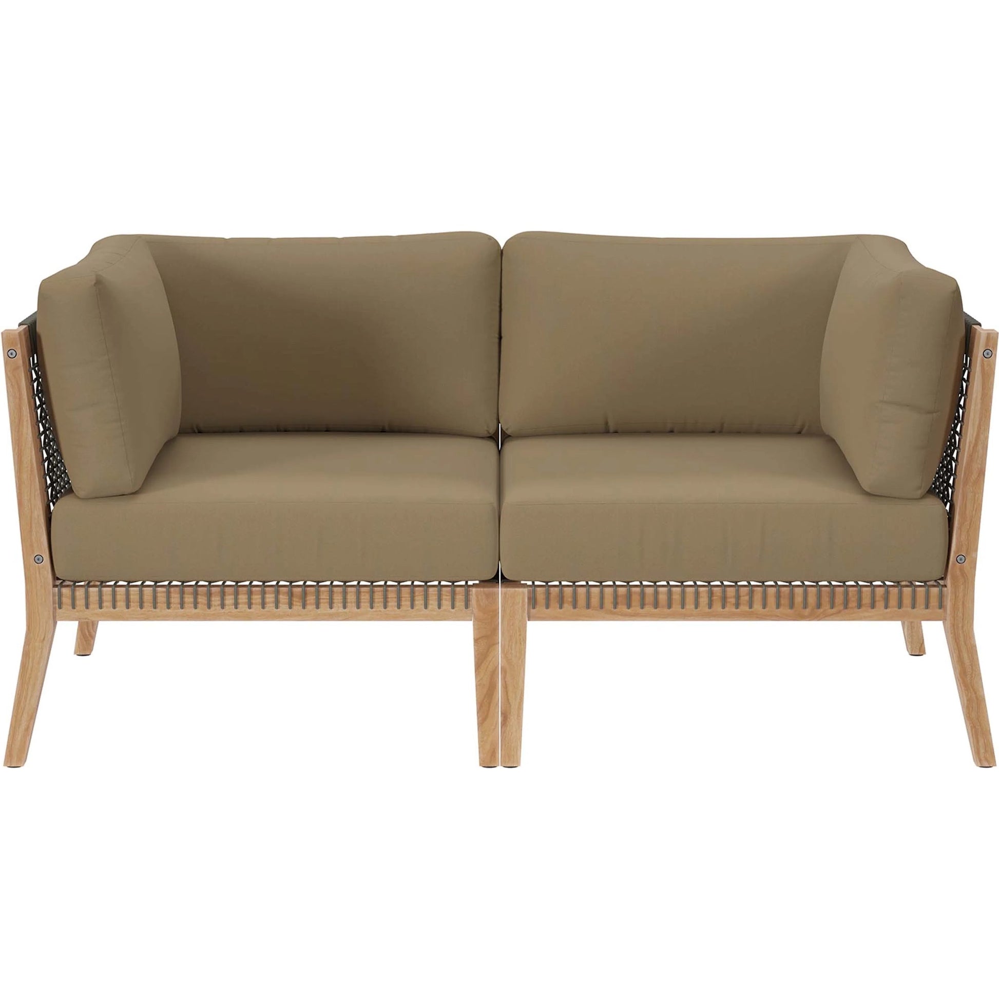 Cooper Teak Wood Loveseat by Evans & Londeen. Made from teak wood, rope, quick dry foam, tack glides, chair weight capacity: 226kgs. in a modern style.