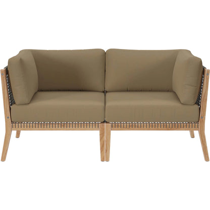 Cooper Teak Wood Loveseat by Evans & Londeen. Made from teak wood, rope, quick dry foam, tack glides, chair weight capacity: 226kgs. in a modern style.