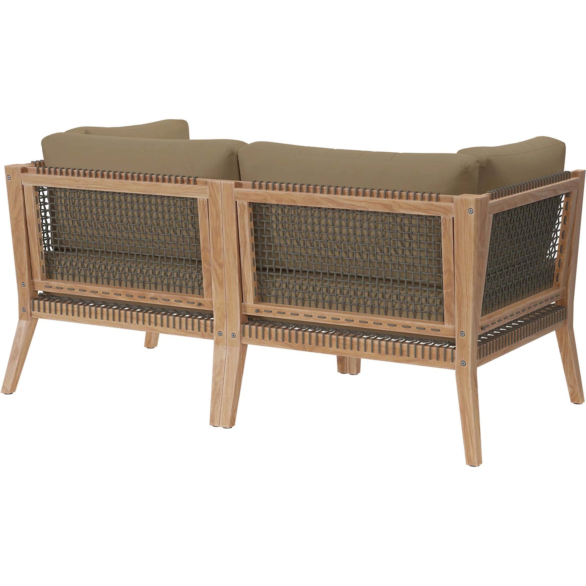 Cooper Teak Wood Loveseat by Evans & Londeen. Made from teak wood, rope, quick dry foam, tack glides, chair weight capacity: 226kgs. in a modern style.