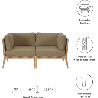Cooper Teak Wood Loveseat by Evans & Londeen. Made from teak wood, rope, quick dry foam, tack glides, chair weight capacity: 226kgs. in a modern style.