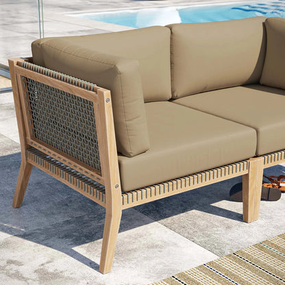 Cooper Teak Wood Loveseat by Evans & Londeen. Made from teak wood, rope, quick dry foam, tack glides, chair weight capacity: 226kgs. in a modern style.