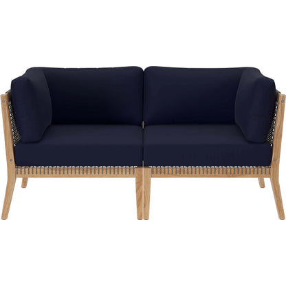 Cooper Teak Wood Loveseat by Evans & Londeen. Made from teak wood, rope, quick dry foam, tack glides, chair weight capacity: 226kgs. in a modern style.