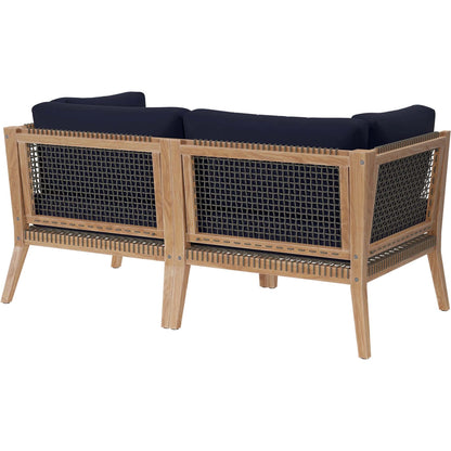 Cooper Teak Wood Loveseat by Evans & Londeen. Made from teak wood, rope, quick dry foam, tack glides, chair weight capacity: 226kgs. in a modern style.