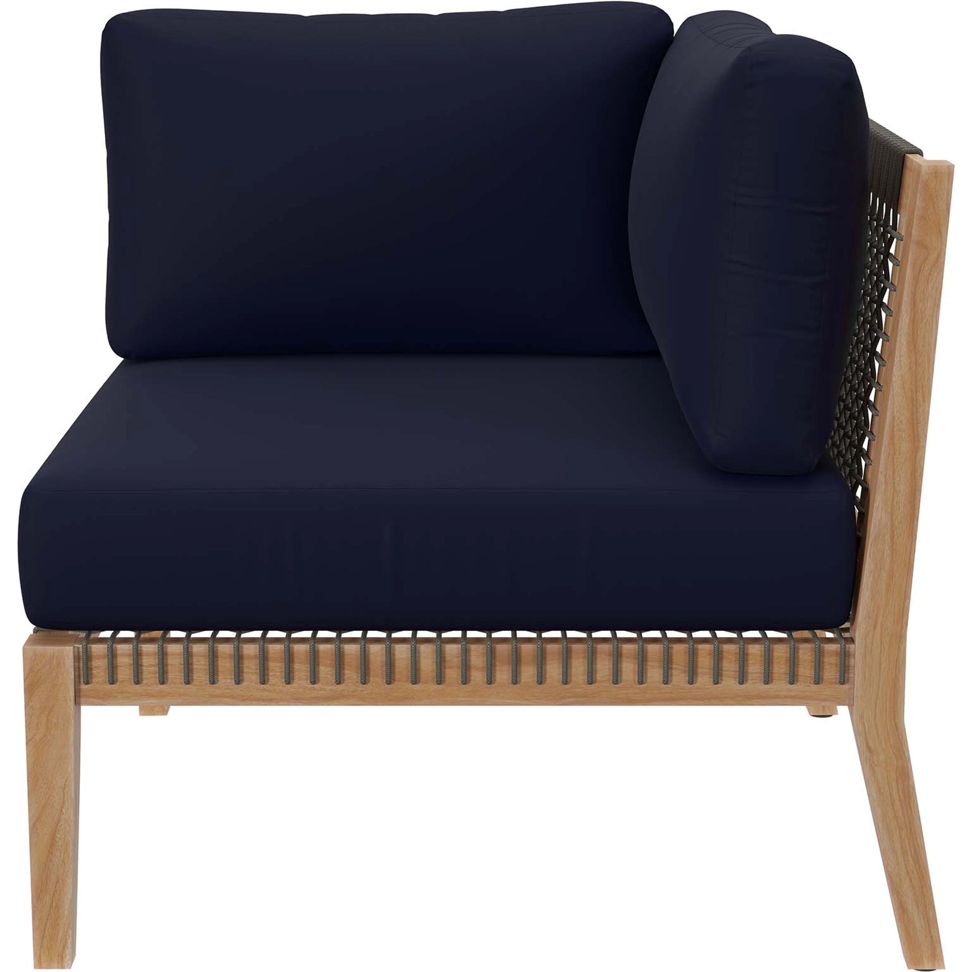 Cooper Teak Wood Loveseat by Evans & Londeen. Made from teak wood, rope, quick dry foam, tack glides, chair weight capacity: 226kgs. in a modern style.