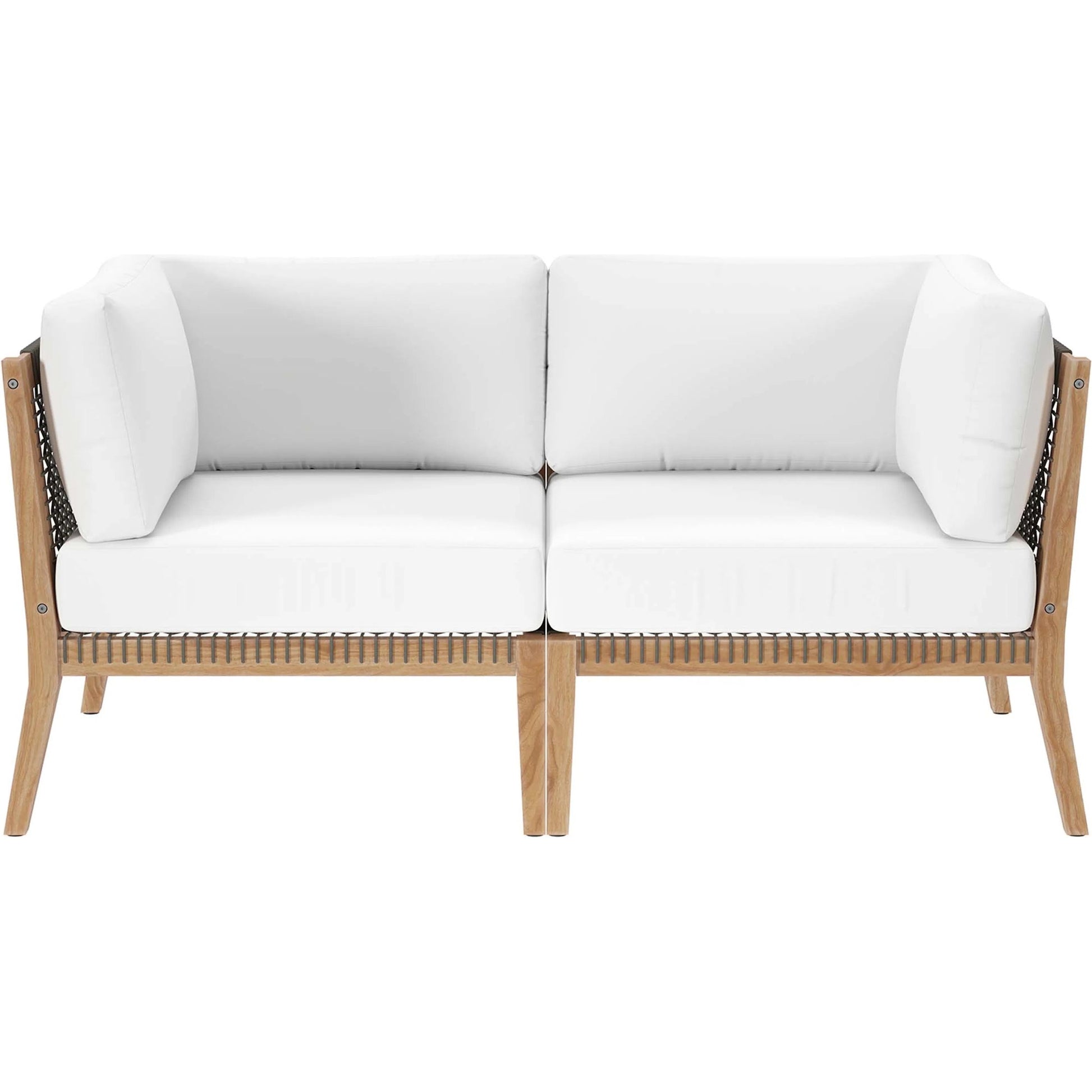 Cooper Teak Wood Loveseat by Evans & Londeen. Made from teak wood, rope, quick dry foam, tack glides, chair weight capacity: 226kgs. in a modern style.