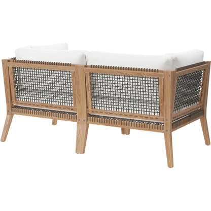 Cooper Teak Wood Loveseat by Evans & Londeen. Made from teak wood, rope, quick dry foam, tack glides, chair weight capacity: 226kgs. in a modern style.