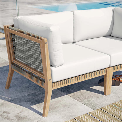 Cooper Teak Wood Loveseat by Evans & Londeen. Made from teak wood, rope, quick dry foam, tack glides, chair weight capacity: 226kgs. in a modern style.