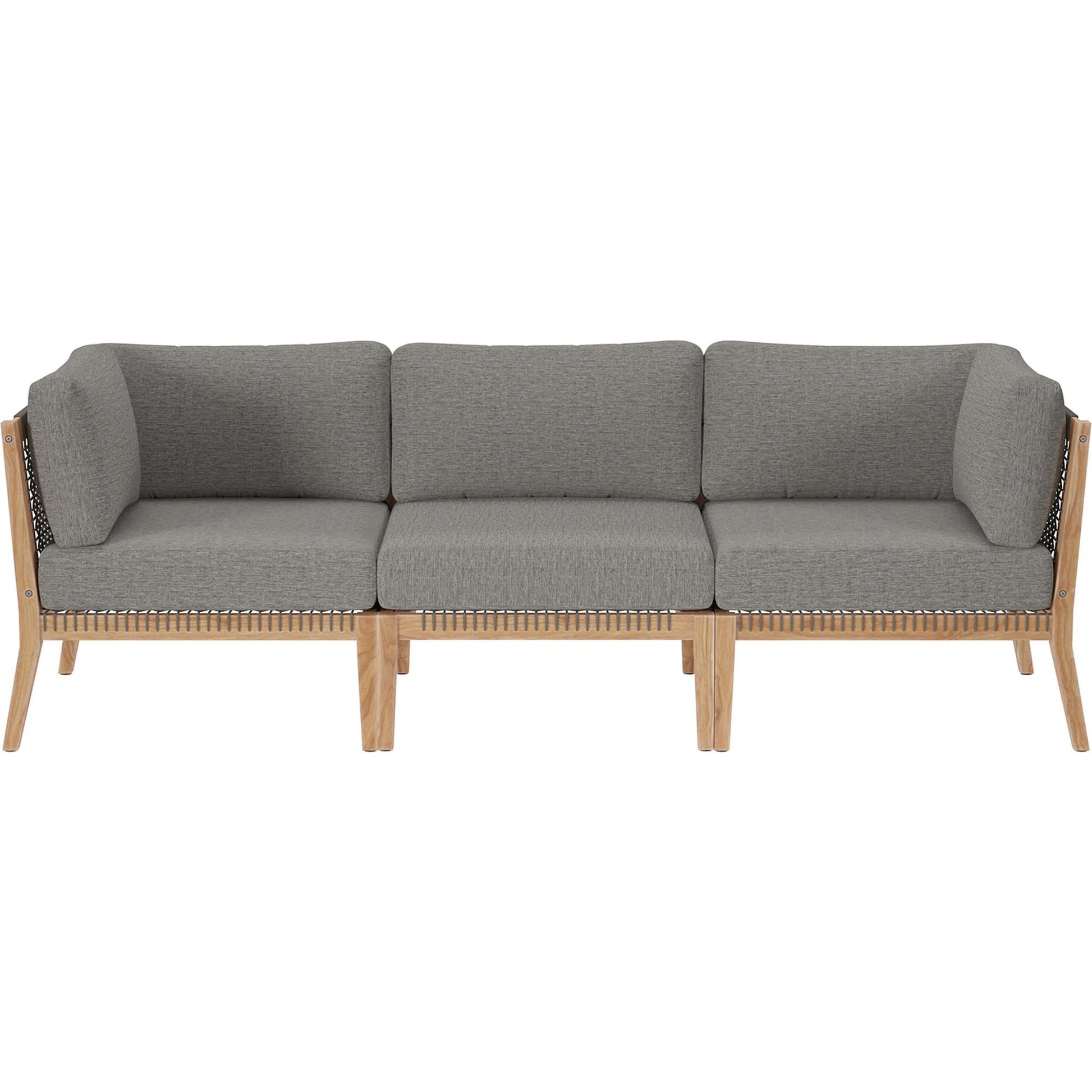 Cooper Teak Wood Sofa by Evans & Londeen. Made from teak wood, rope, quick dry foam, tack glides in a modern style.