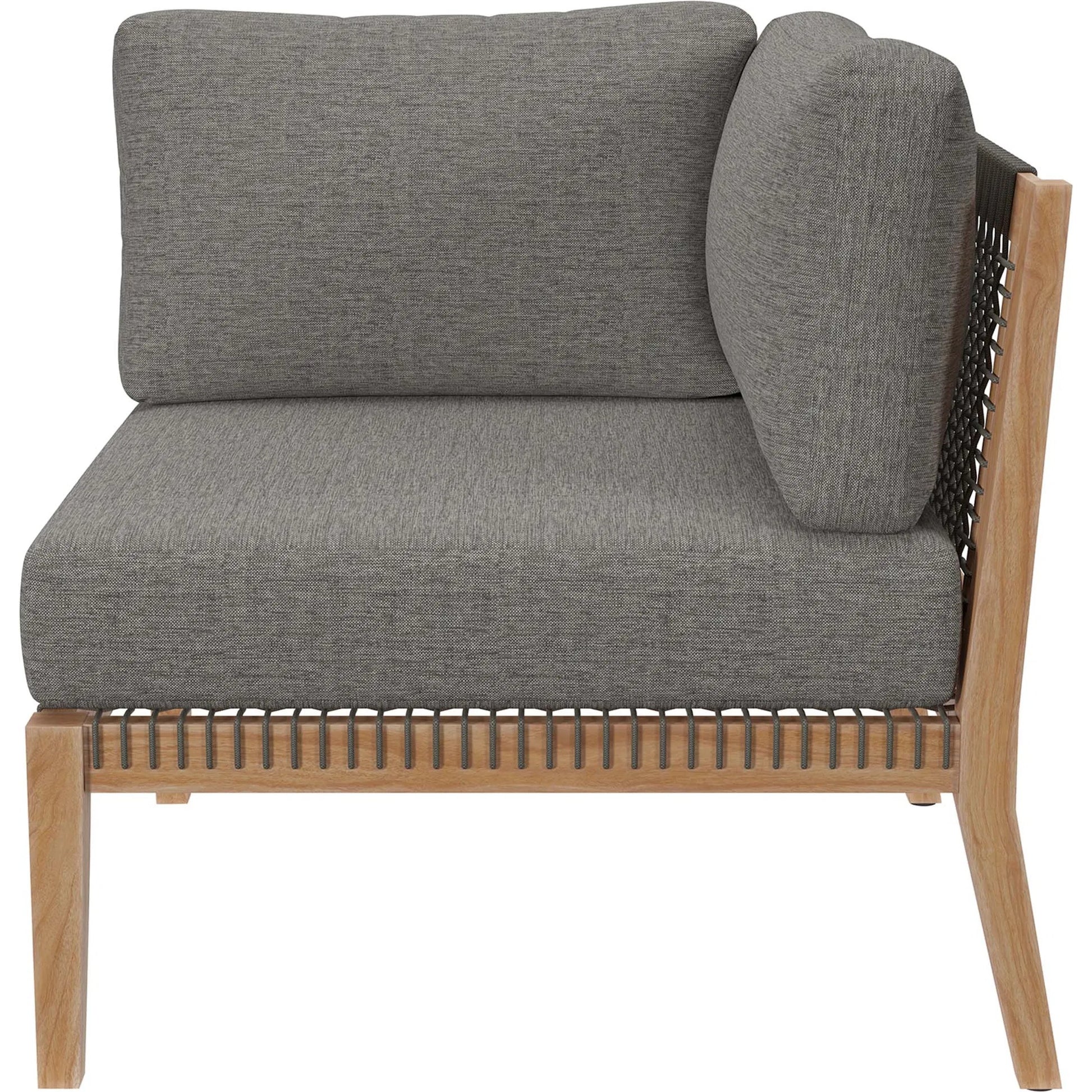 Cooper Teak Wood Sofa by Evans & Londeen. Made from teak wood, rope, quick dry foam, tack glides in a modern style.