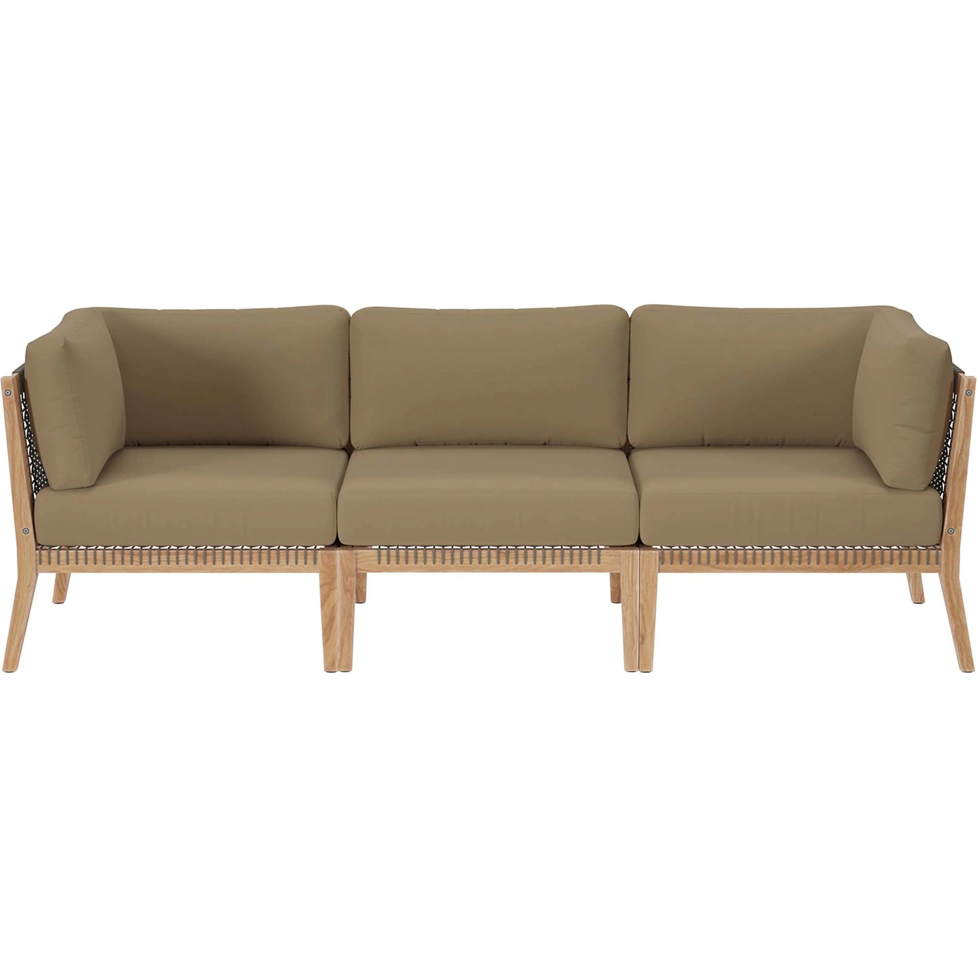 Cooper Teak Wood Sofa by Evans & Londeen. Made from teak wood, rope, quick dry foam, tack glides in a modern style.