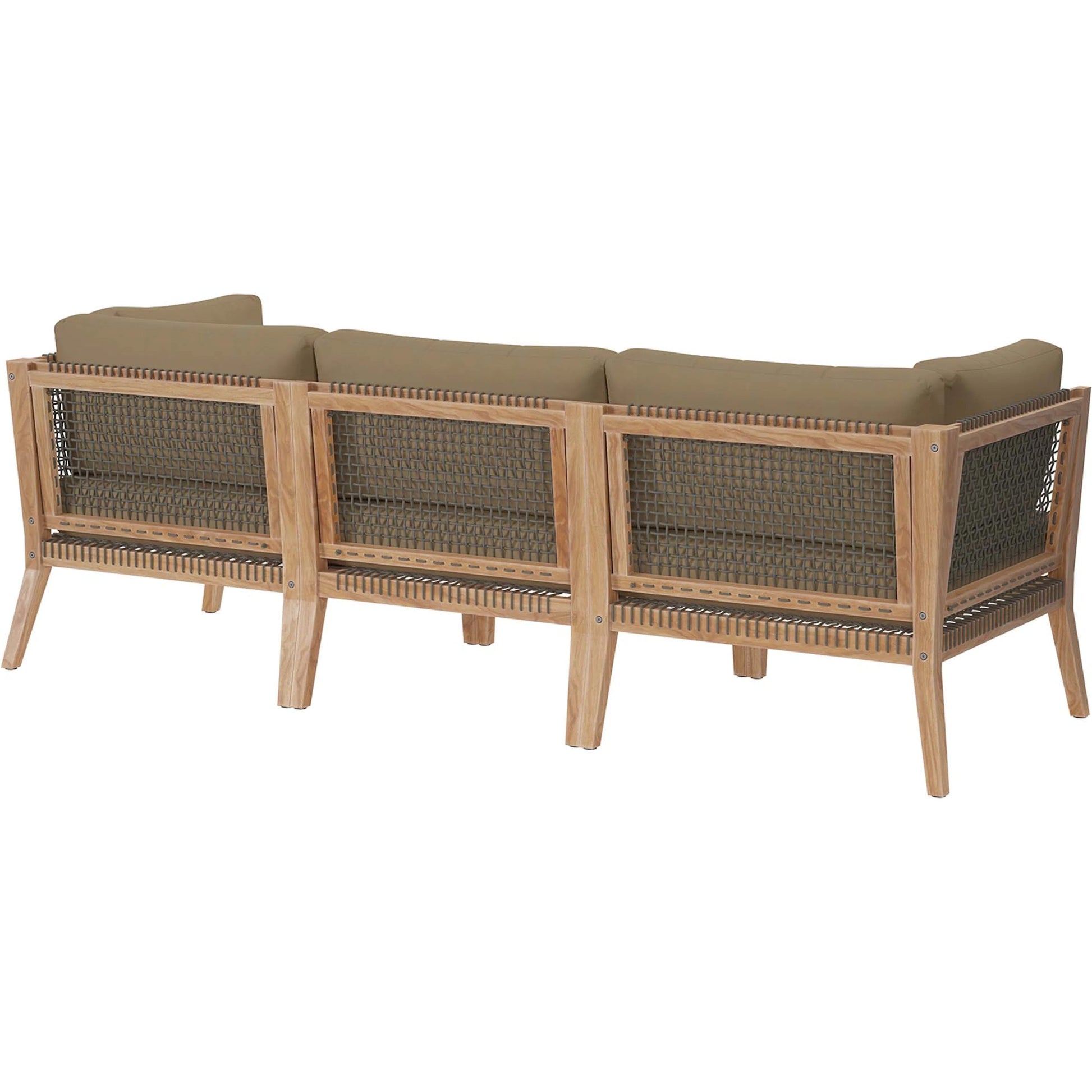 Cooper Teak Wood Sofa by Evans & Londeen. Made from teak wood, rope, quick dry foam, tack glides in a modern style.