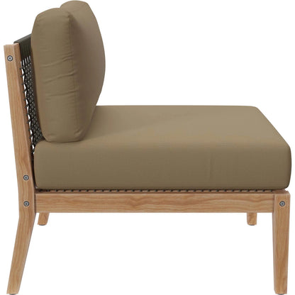 Cooper Teak Wood Sofa by Evans & Londeen. Made from teak wood, rope, quick dry foam, tack glides in a modern style.