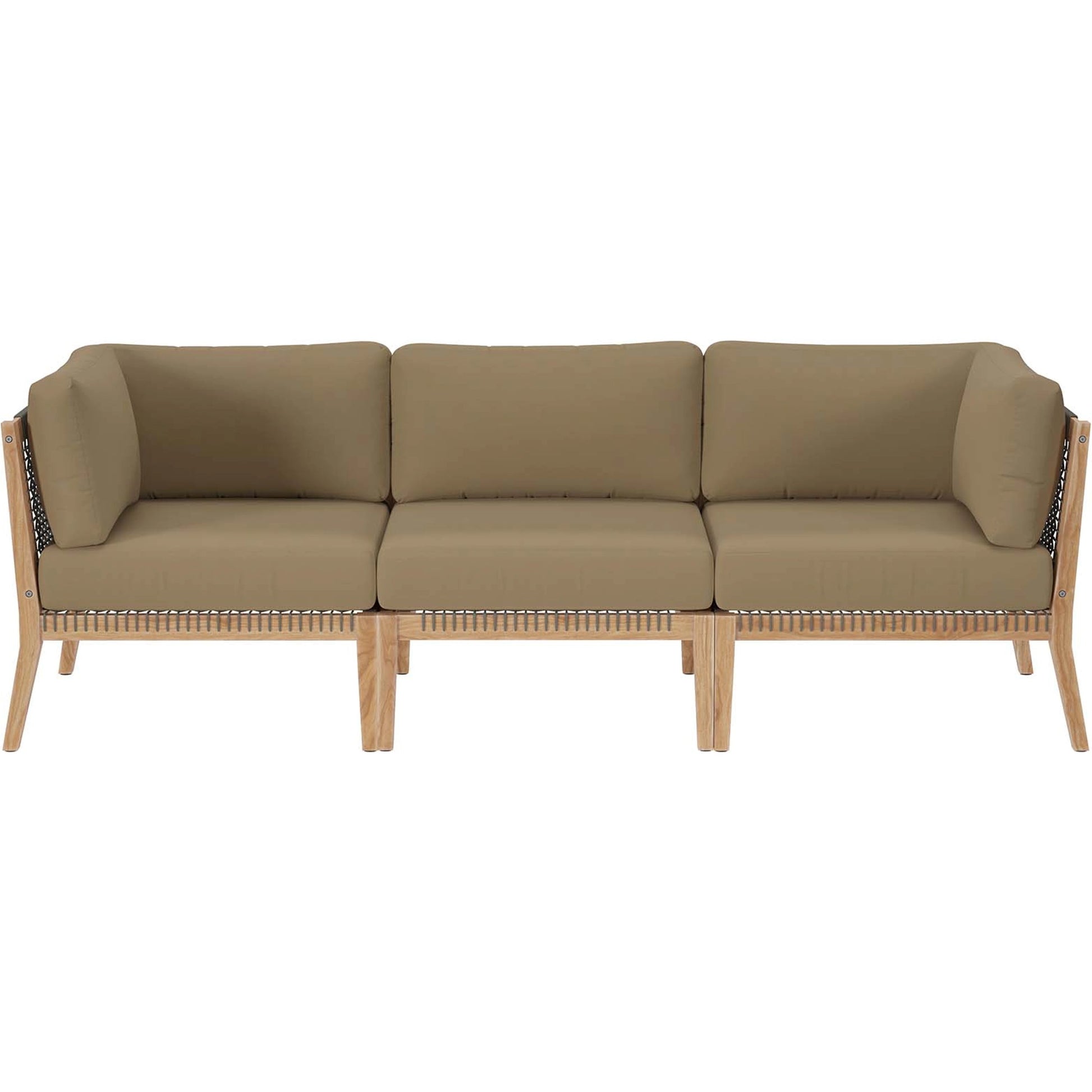 Cooper Teak Wood Sofa by Evans & Londeen. Made from teak wood, rope, quick dry foam, tack glides in a modern style.