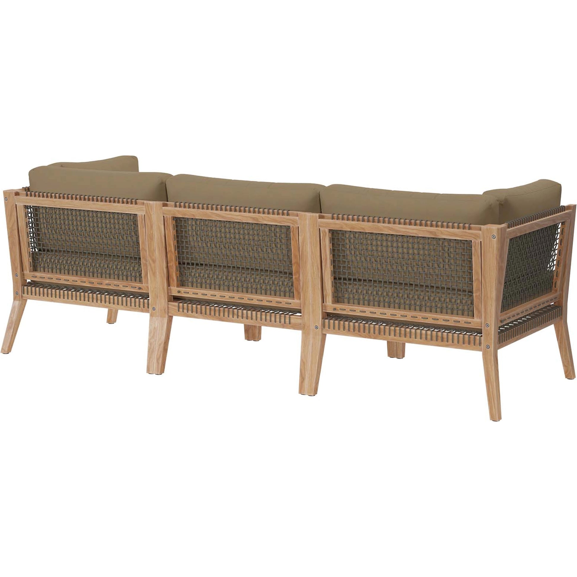 Cooper Teak Wood Sofa by Evans & Londeen. Made from teak wood, rope, quick dry foam, tack glides in a modern style.