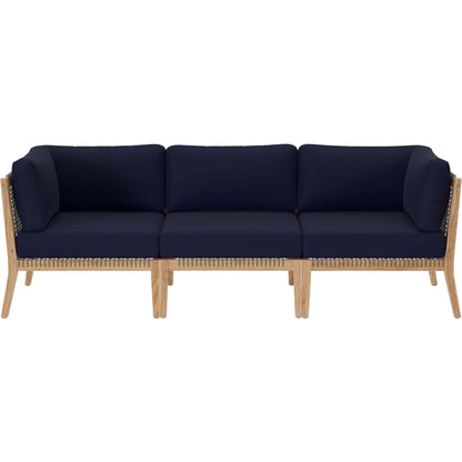Cooper Teak Wood Sofa by Evans & Londeen. Made from teak wood, rope, quick dry foam, tack glides in a modern style.