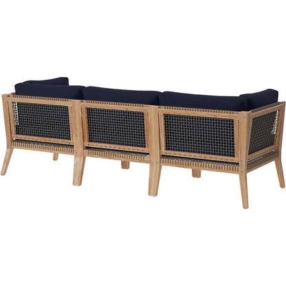Cooper Teak Wood Sofa by Evans & Londeen. Made from teak wood, rope, quick dry foam, tack glides in a modern style.