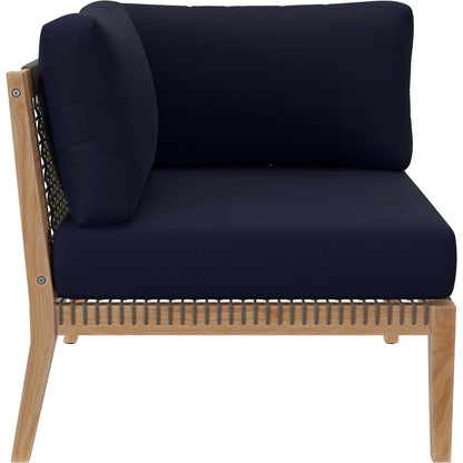 Cooper Teak Wood Sofa by Evans & Londeen. Made from teak wood, rope, quick dry foam, tack glides in a modern style.