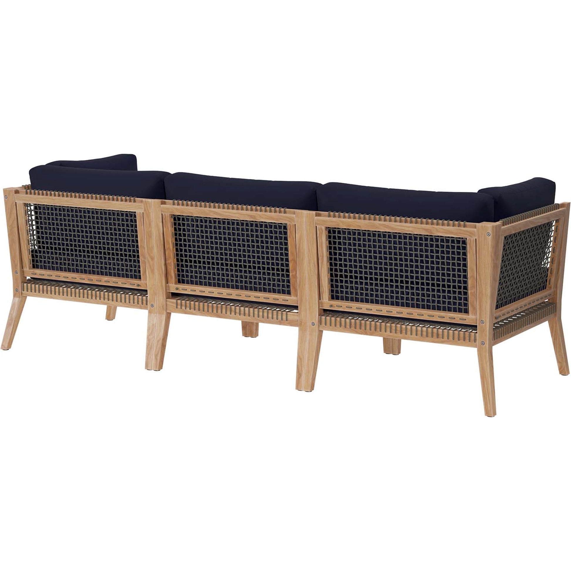 Cooper Teak Wood Sofa by Evans & Londeen. Made from teak wood, rope, quick dry foam, tack glides in a modern style.