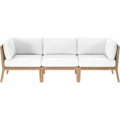 Cooper Teak Wood Sofa by Evans & Londeen. Made from teak wood, rope, quick dry foam, tack glides in a modern style.