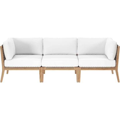 Cooper Teak Wood Sofa by Evans & Londeen. Made from teak wood, rope, quick dry foam, tack glides in a modern style.