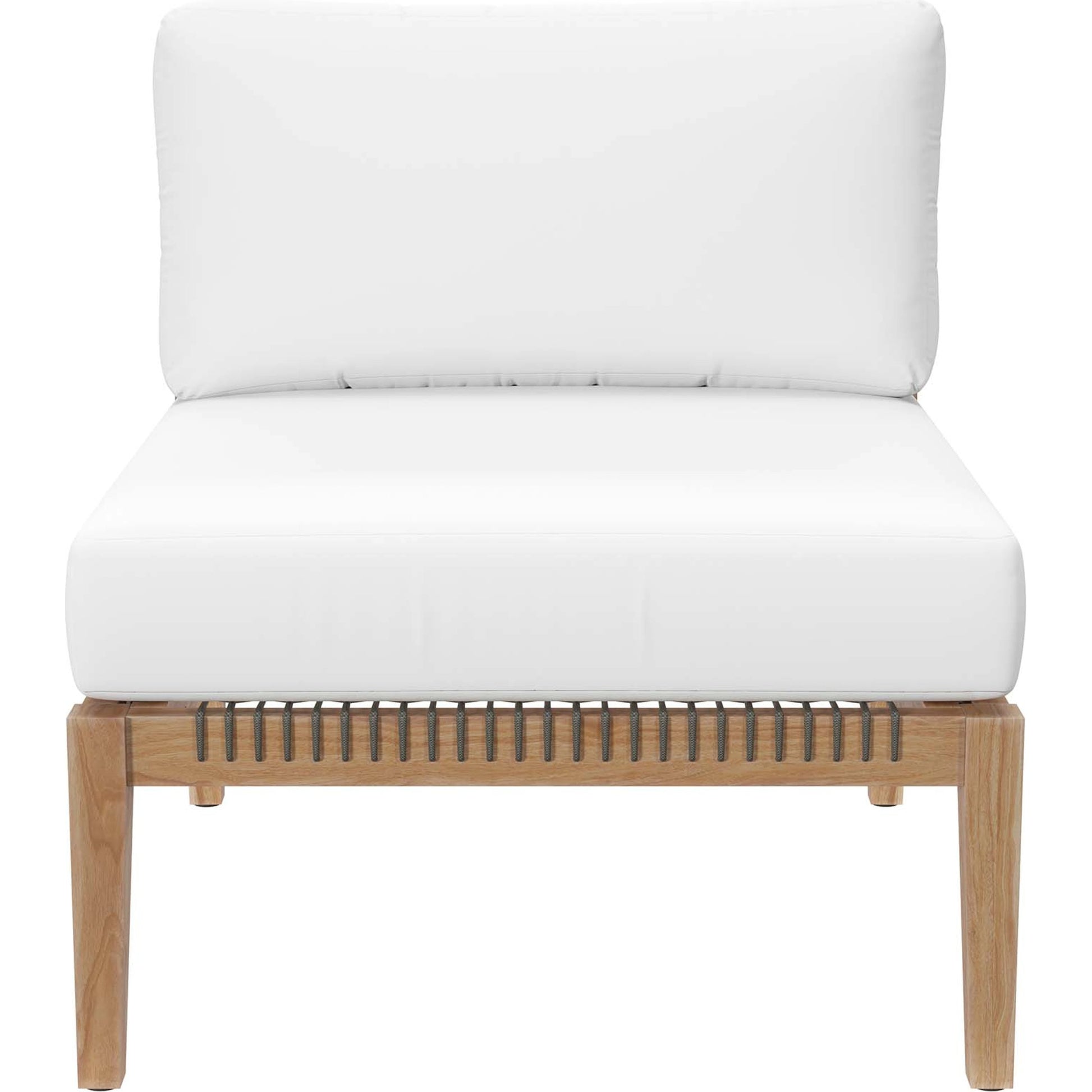Cooper Teak Wood Sofa by Evans & Londeen. Made from teak wood, rope, quick dry foam, tack glides in a modern style.