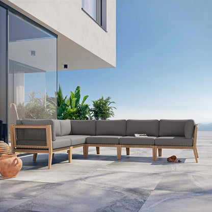 Cooper 6-Piece Teak Wood Sectional Sofa by Evans & Londeen. Made from teak wood, rope, quick dry foam, tack glides in a modern style.