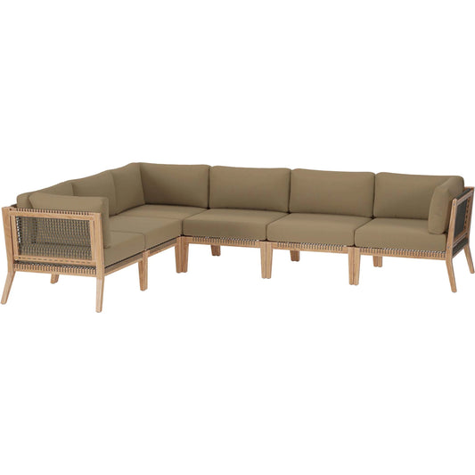 Cooper Teak Wood 6-Piece Sectional Sofa by Evans & Londeen. Made from teak wood, rope, quick dry foam, tack glides in a modern style.