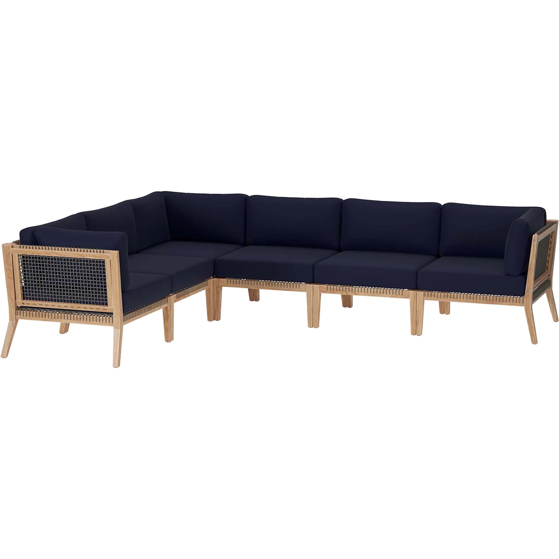 Cooper 6-Piece Teak Wood Sectional Sofa by Evans & Londeen. Made from teak wood, rope, quick dry foam, tack glides in a modern style.