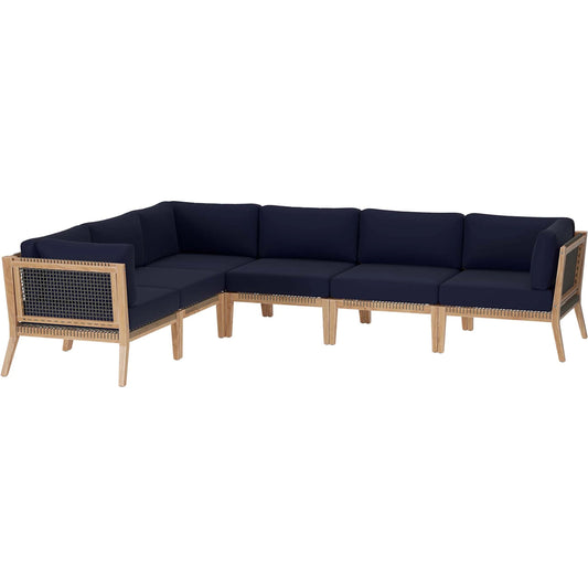 Cooper Teak Wood 6-Piece Sectional Sofa by Evans & Londeen. Made from teak wood, rope, quick dry foam, tack glides in a modern style.