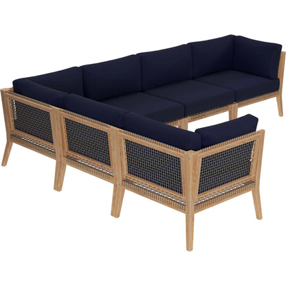 Cooper 6-Piece Teak Wood Sectional Sofa by Evans & Londeen. Made from teak wood, rope, quick dry foam, tack glides in a modern style.