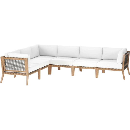 Cooper Teak Wood 6-Piece Sectional Sofa by Evans & Londeen. Made from teak wood, rope, quick dry foam, tack glides in a modern style.