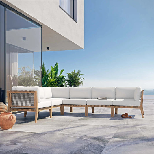 Cooper 6-Piece Teak Wood Sectional Sofa by Evans & Londeen. Made from teak wood, rope, quick dry foam, tack glides in a modern style.