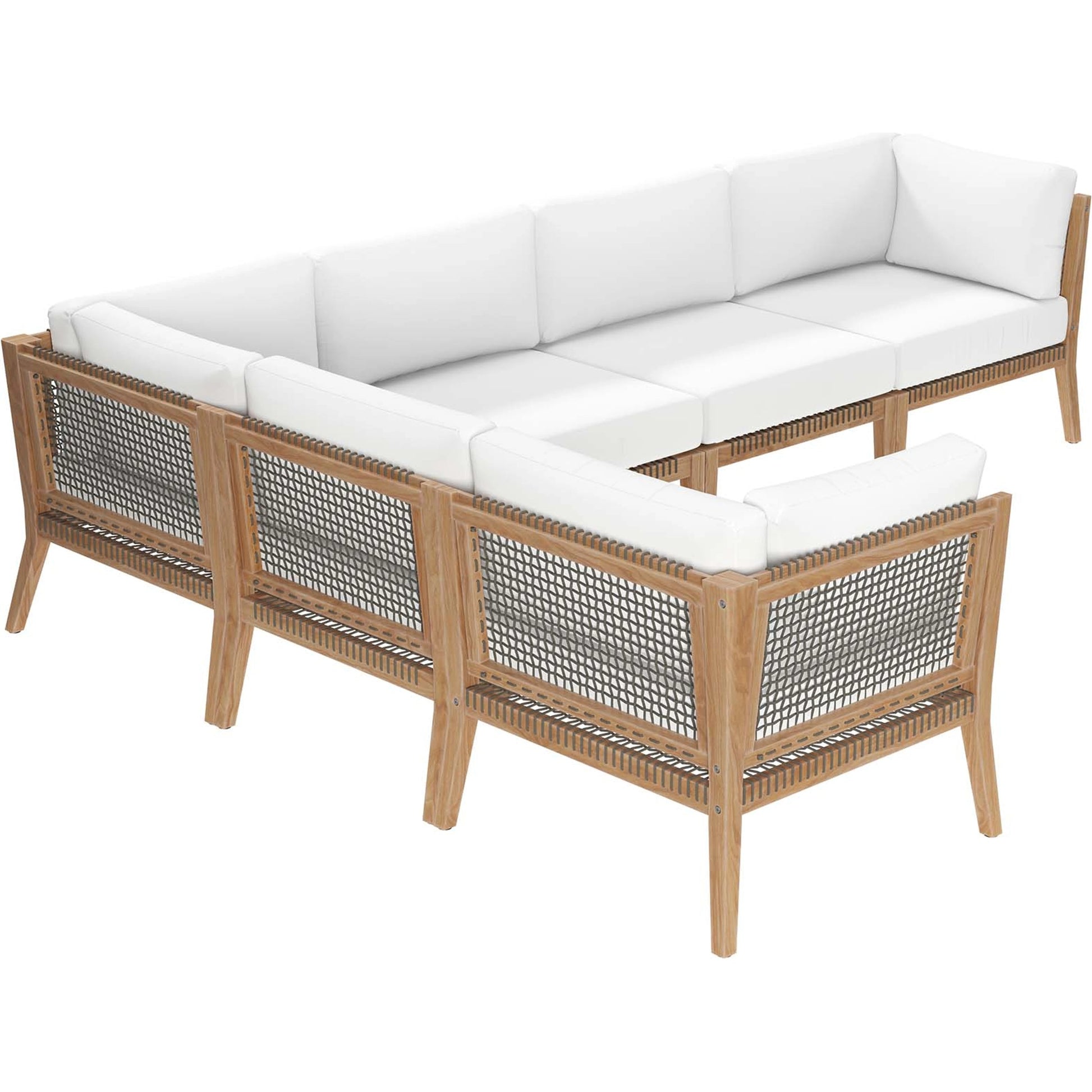 Cooper 6-Piece Teak Wood Sectional Sofa by Evans & Londeen. Made from teak wood, rope, quick dry foam, tack glides in a modern style.