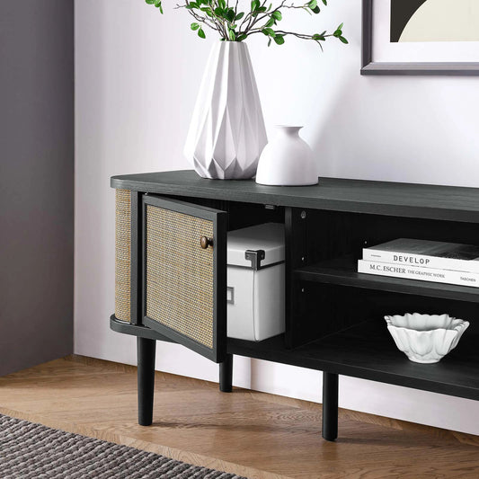 Aitkin 60'' Wood TV Stand by Evans & Londeen in black. Made from particle board, mdf in a cottage & farmhouse style.
