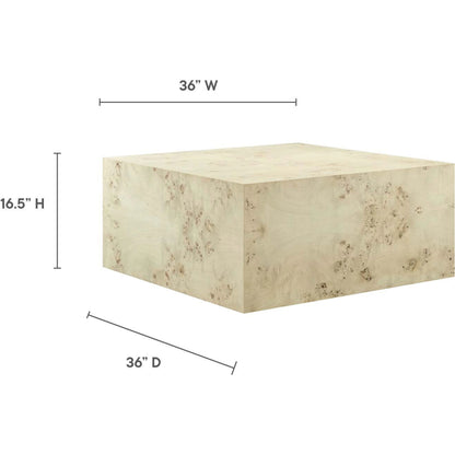Clearfield 36" Square Burl Wood Coffee Table by Evans & Londeen. Made from mdf, burl veneer in a modern style.