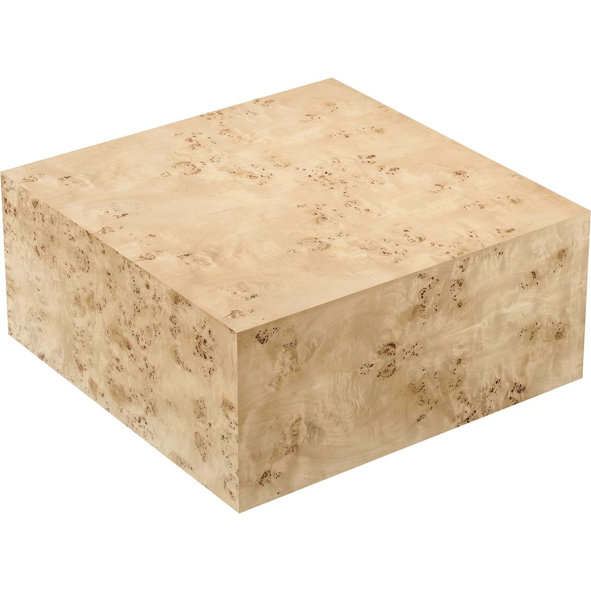 Clearfield 36" Square Burl Wood Coffee Table by Evans & Londeen. Made from mdf, burl veneer in a modern style.