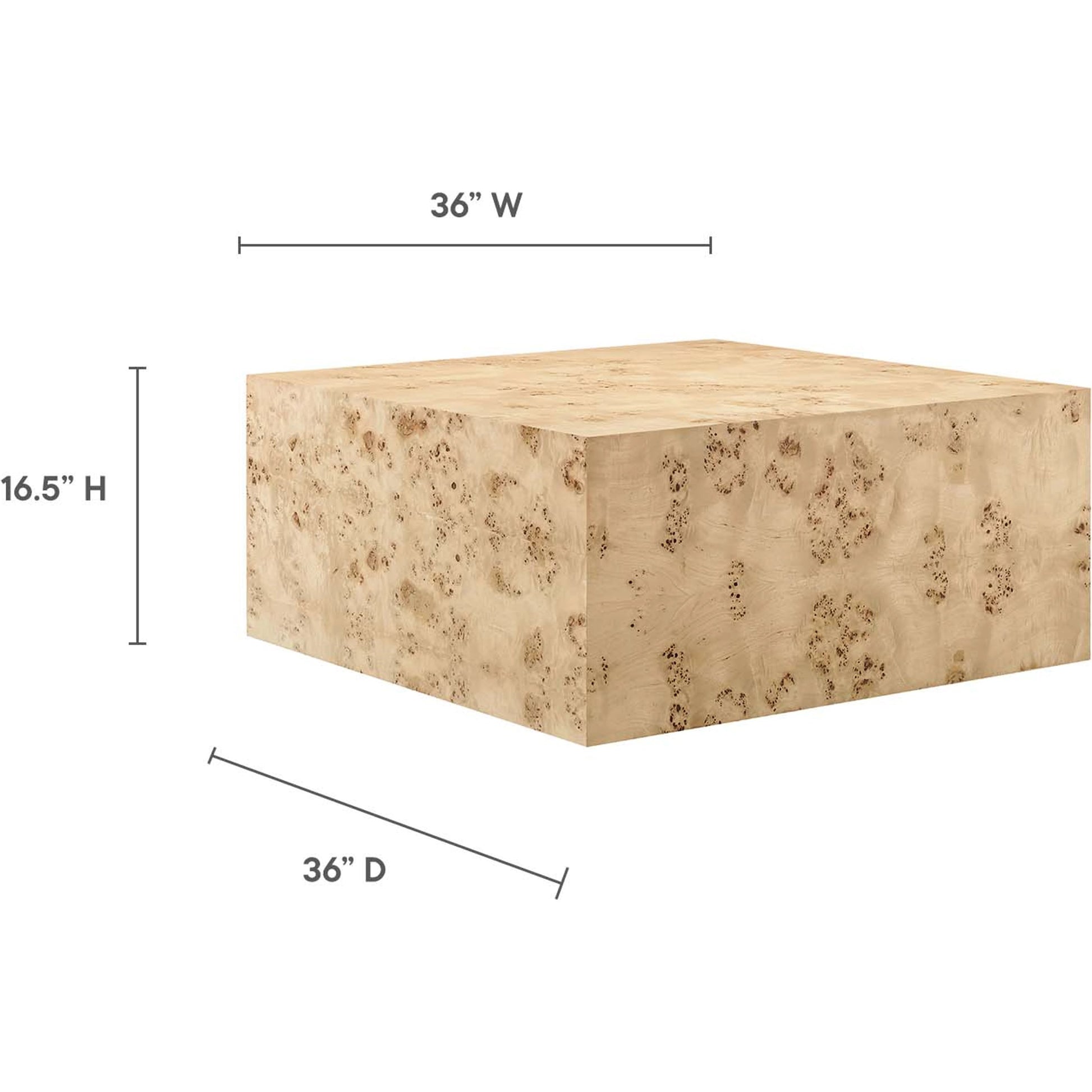 Clearfield 36" Square Burl Wood Coffee Table by Evans & Londeen. Made from mdf, burl veneer in a modern style.