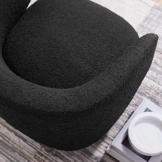 Clinton Boucle Swivel Chair by Evans & Londeen. Made from pine wood, plywood, elastic bondage in a modern style.