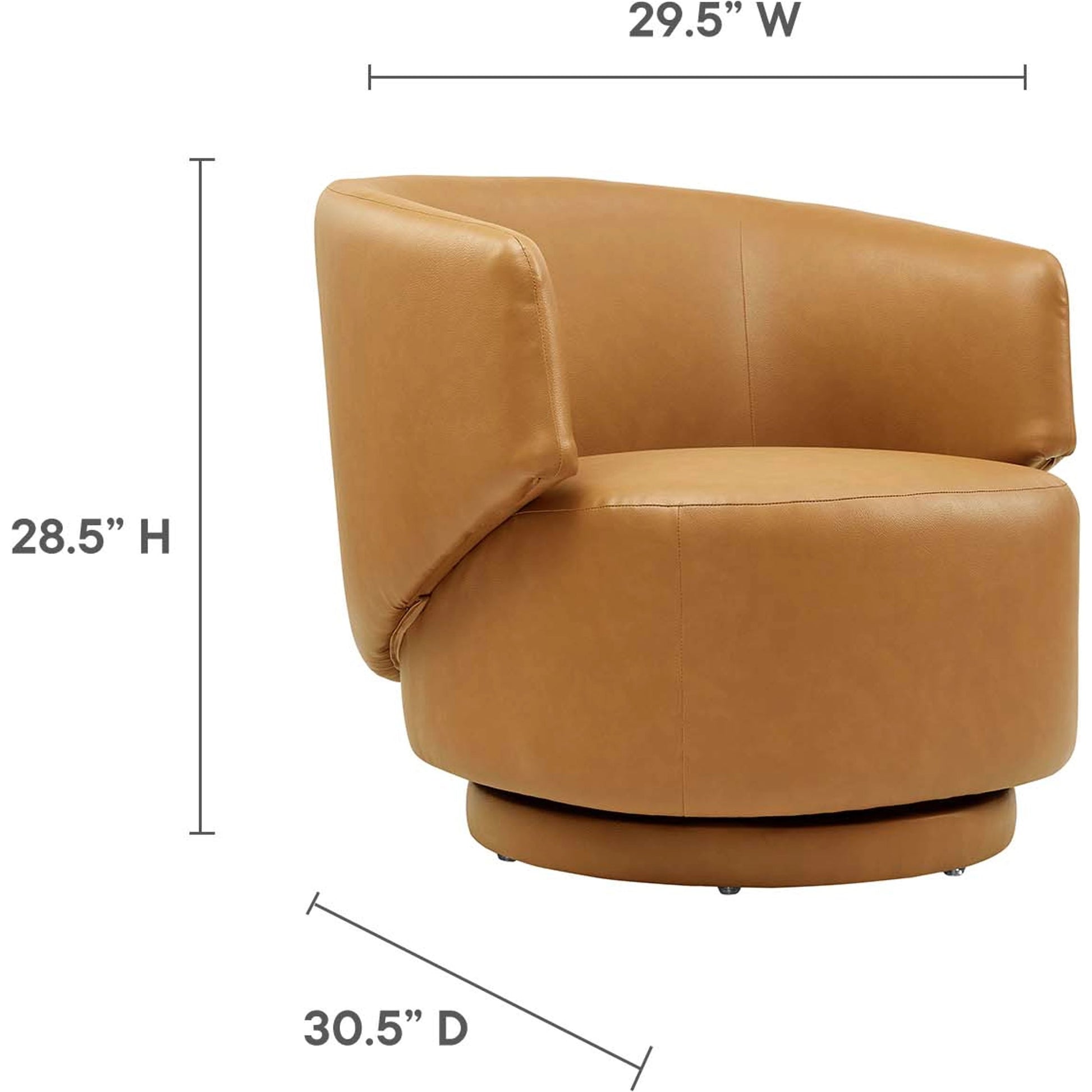 Clinton Vegan and Wood Swivel Chair by Evans & Londeen in tan. Made from pine wood, plywood, elastic bondage in a modern style.