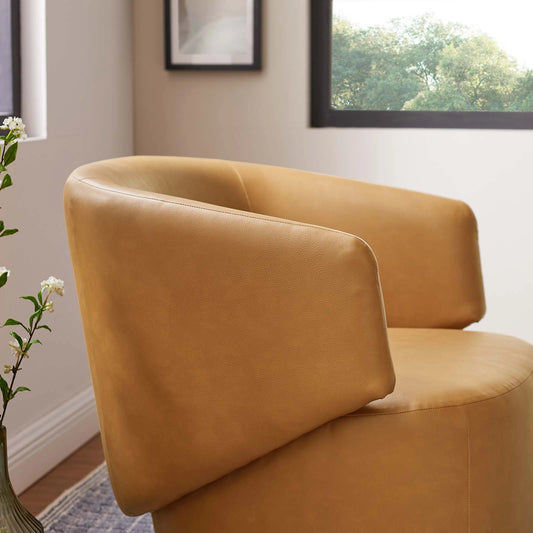 Clinton Vegan Swivel Chair by Evans & Londeen in tan. Made from pine wood, plywood, elastic bondage in a modern style.