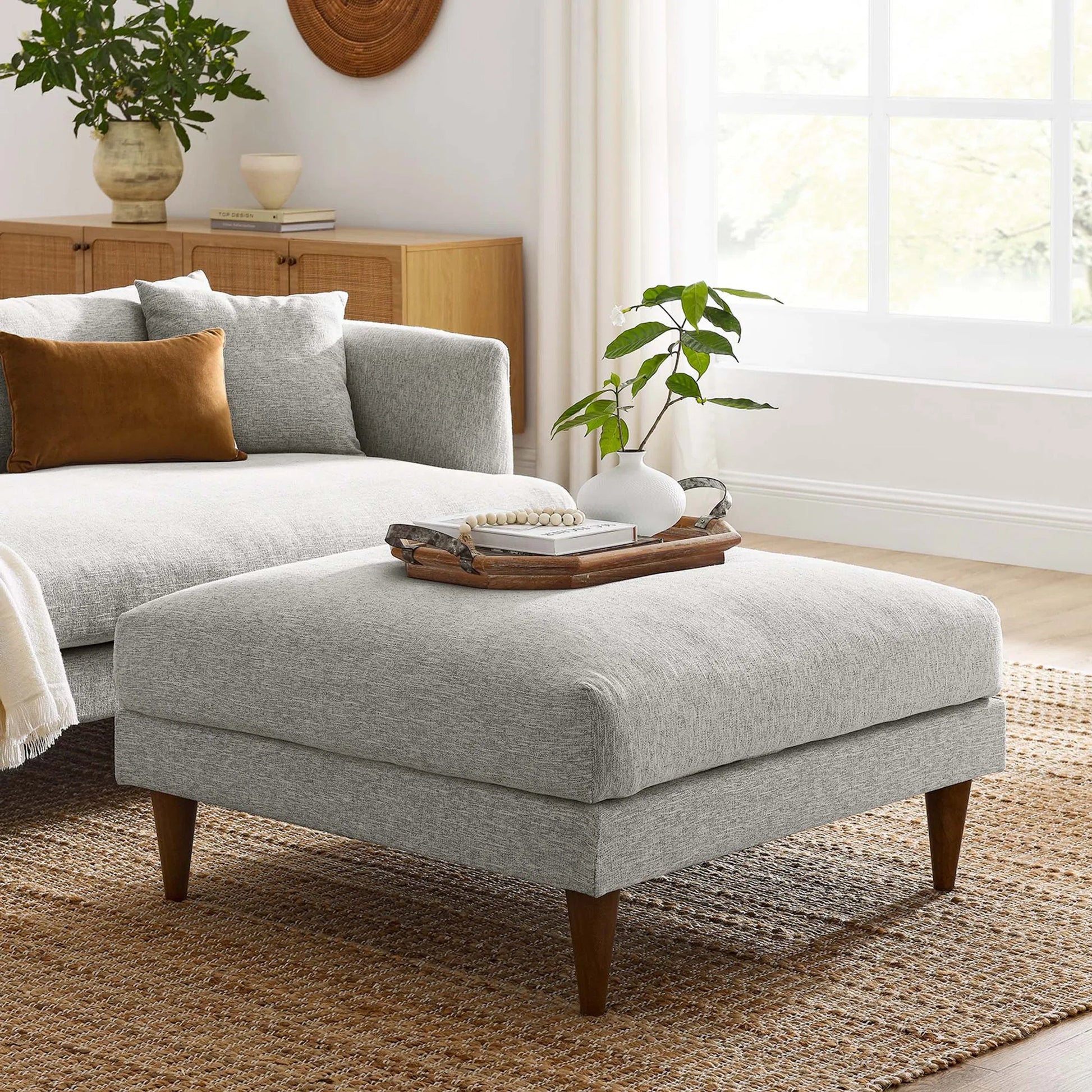 Okanogan Down Filled Overstuffed Ottoman by Evans & Londeen in ivory fabric. Made from unique in a modern style.