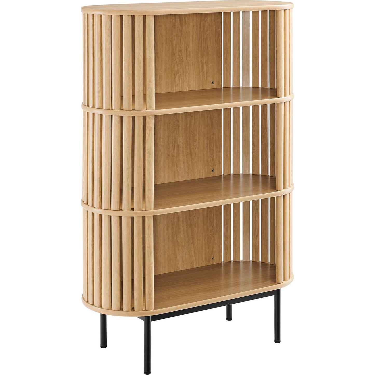 001 SI-2107145 | Primary Silo | Winchester Three Tier Display Cabinet by Evans & Londeen. Made from mdf, particleboard, metal legs in a modern style.