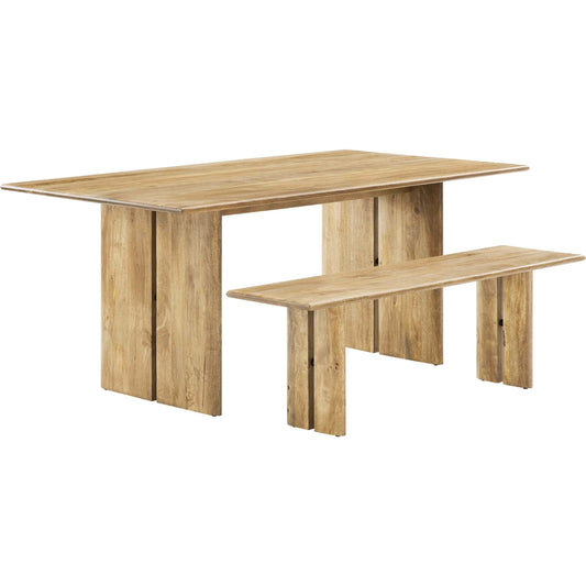 Canton 72" Wood Dining Table and Bench Set by Evans & Londeen. Made from mango wood, solid wood in a cottage & farmhouse style.