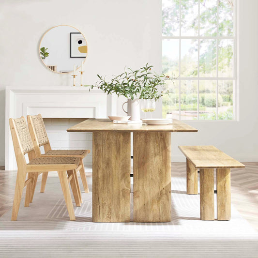 Canton 72" Wood Dining Table and Bench Set by Evans & Londeen. Made from mango wood, solid wood in a cottage & farmhouse style.