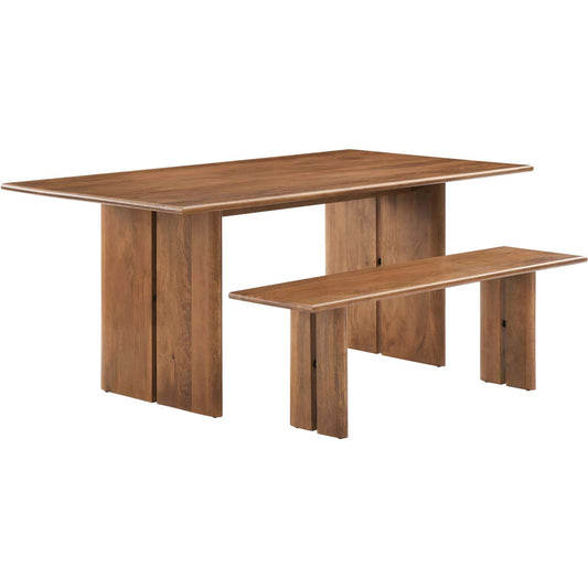 Canton 72" Wood Dining Table and Bench Set by Evans & Londeen. Made from mango wood, solid wood in a cottage & farmhouse style.