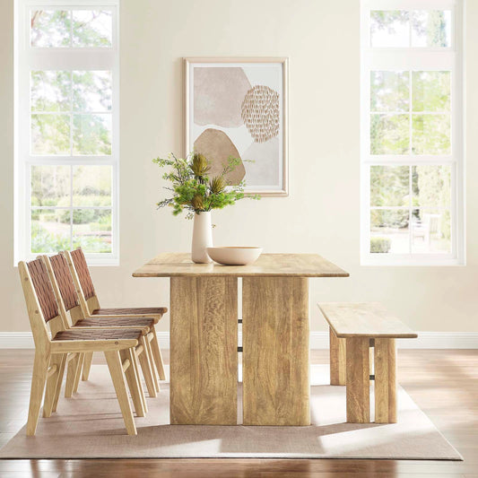 Canton 86" Wood Dining Table and Bench Set by Evans & Londeen. Made from mango wood, solid wood in a cottage & farmhouse style.
