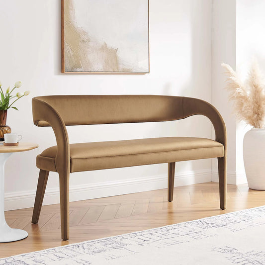 McDuffie Velvet Accent Bench by Evans & Londeen in brown. Made from unique in a modern style.
