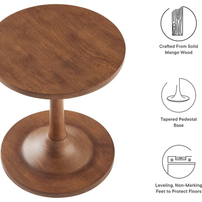 Allodium Round Wood Side Table by Evans & Londeen in walnut. Made from wood in a modern style.